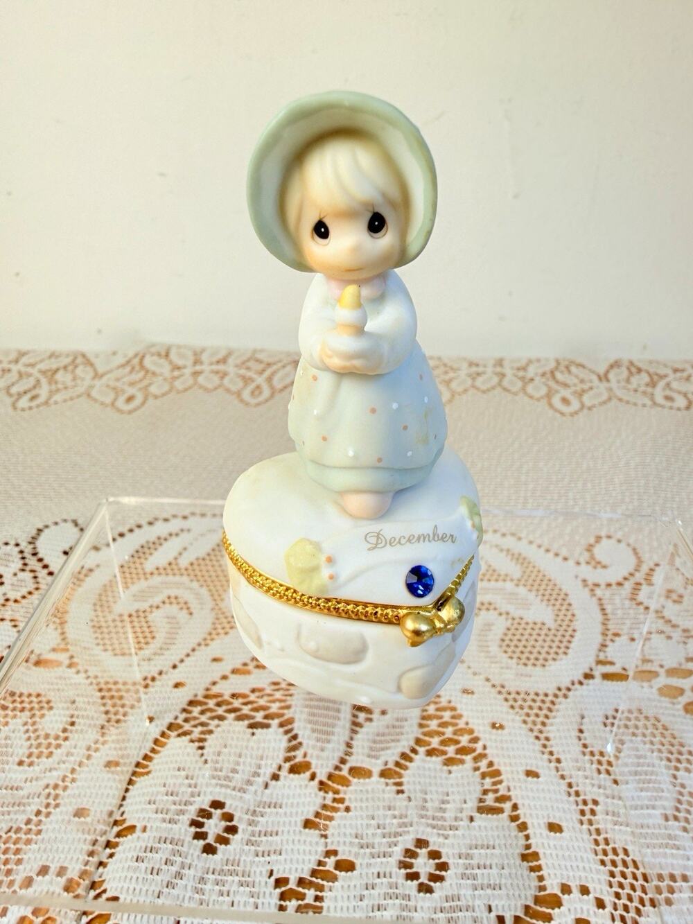 Precious Moments December Heart-Shaped Hinged Trinket Box Turquoise Loyalty